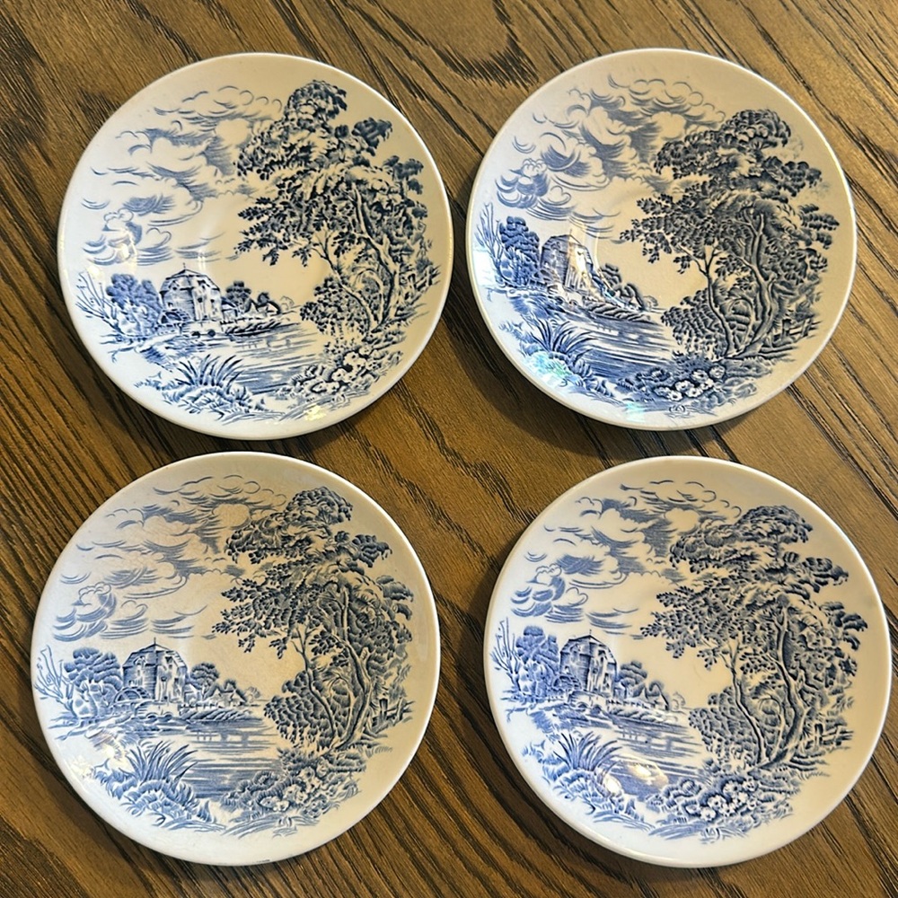 4 Wedgewood Countryside Blue White cup Saucer Wedgwood English Country